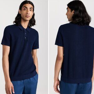 Onia 100% Cotton Textured Knit Polo - Navy Blue - Size Large